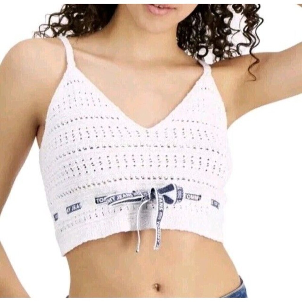 Tommy Hilfiger Tommy Jeans Women's Cropped Crochet Bra Top White Size Small.